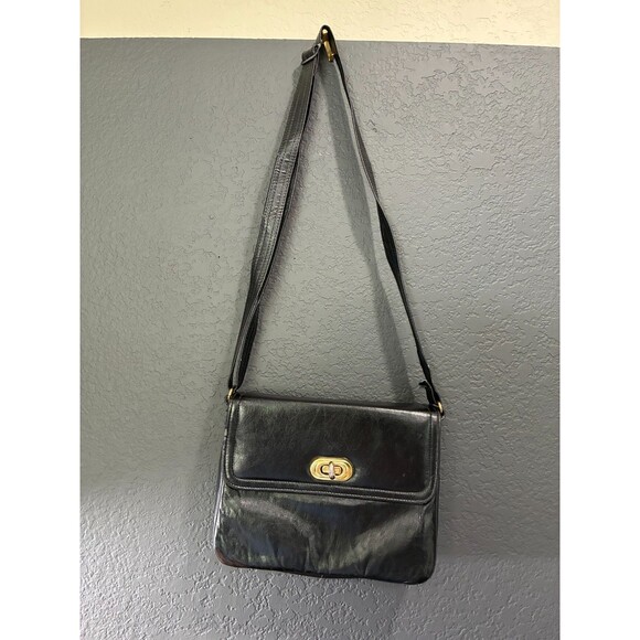 Vintage Crown Purse Inc. Black Synthetic Handbag with Gold Clasp - Picture 1 of 8